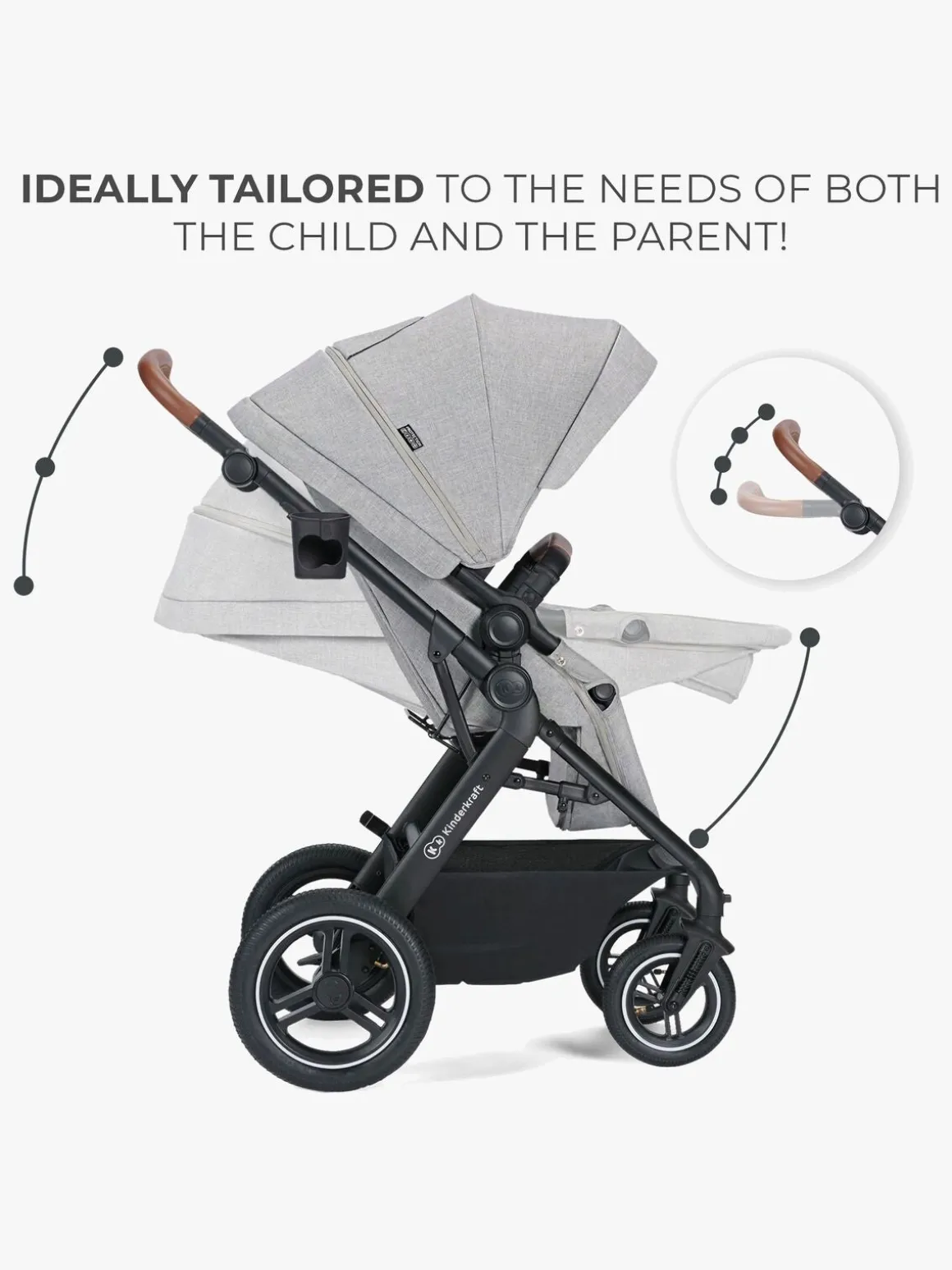 Kinderkraft Multifunctional 3-in-1 B-Tour Mink Pro Kombivogn, Light Grey