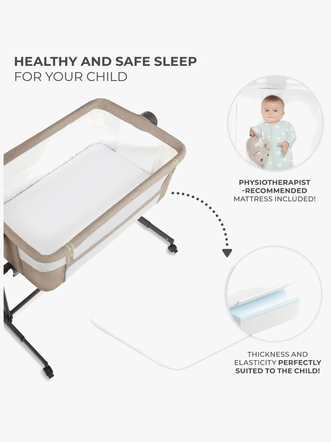 Kinderkraft Neste Up 2 Bedside Crib, Beige