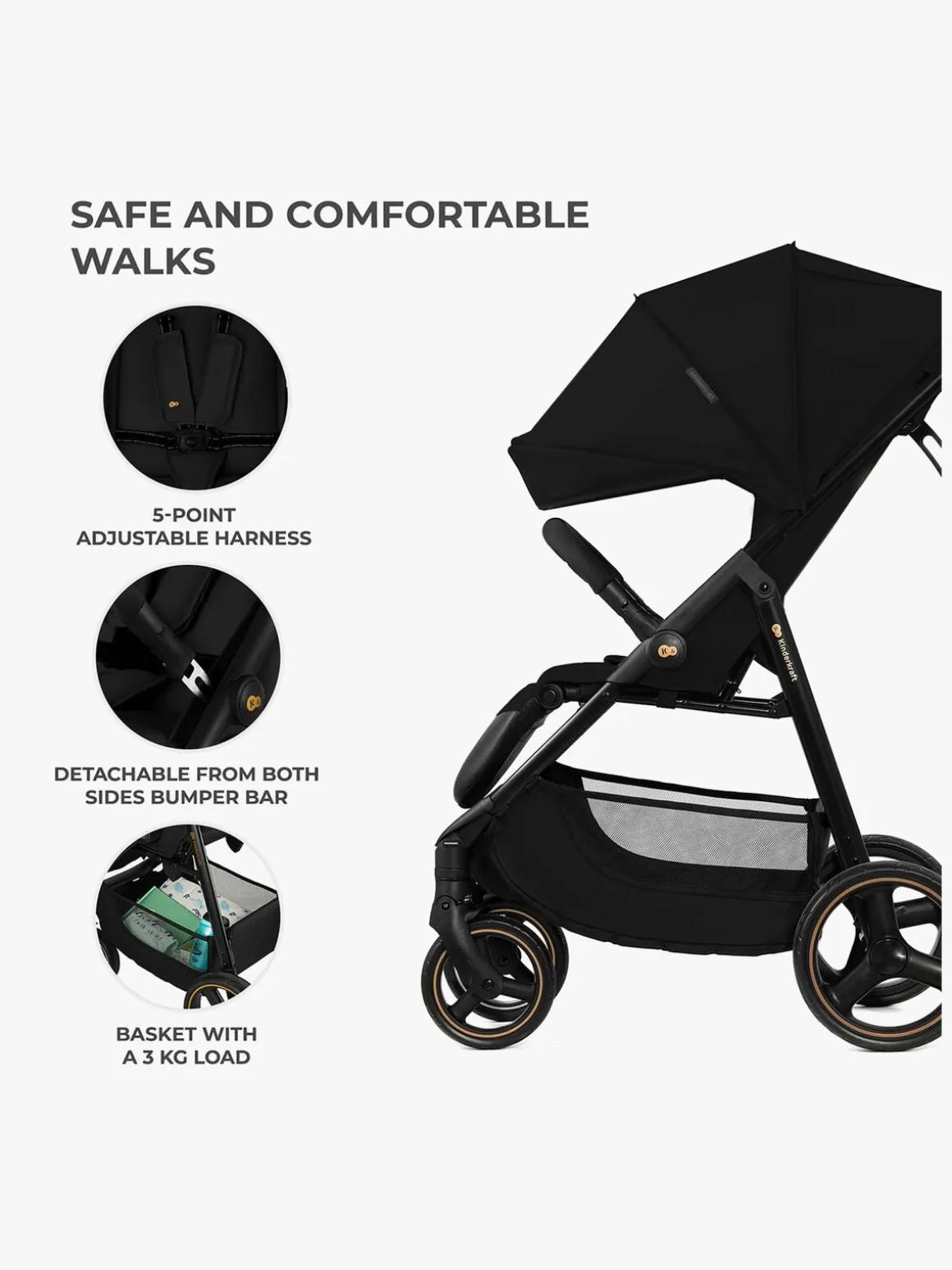 Kinderkraft Trig 3 Klapvogn, Onyx Black