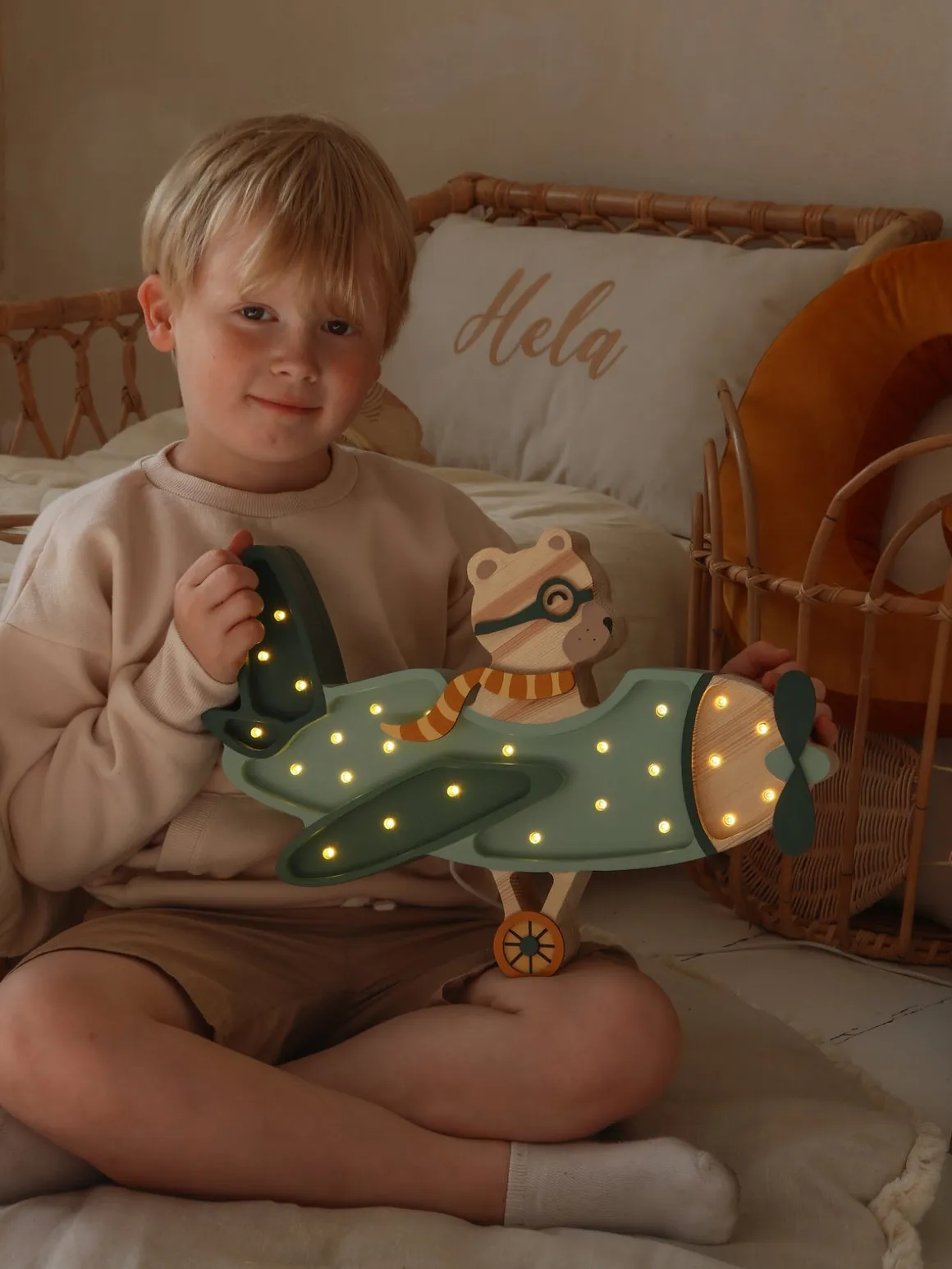 Little Lights Lampe Flyvemaskine Bjørn, Khaki