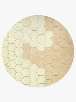 Lorena Canals  Vaskbart Gulvtæppe 140 Rundt Honeycomb, Guldfarvet