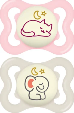 MAM Supreme Night Silikone Sut 0-6m 2-pak, Pink/Neutral