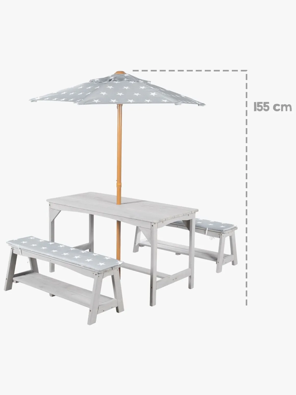 Roba Børn Picnicbord Set til 4 Deluxe med Parasol & Hynder, Grå
