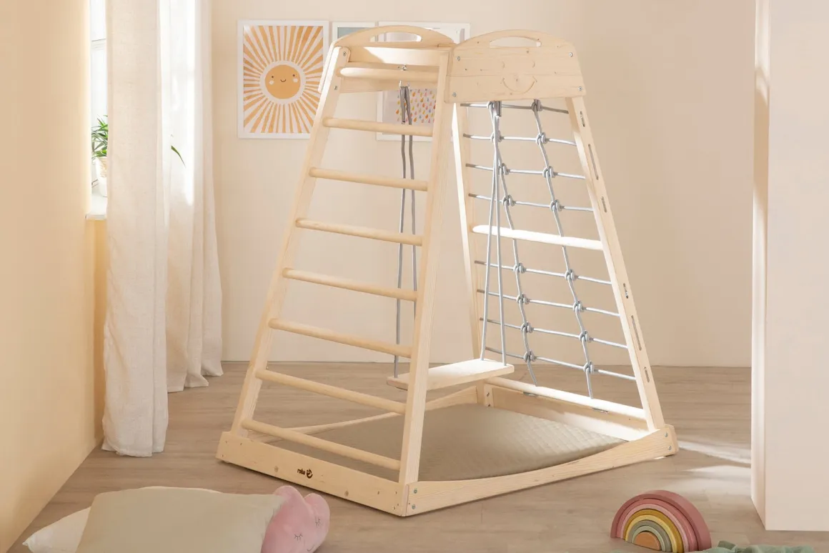 Roba Montessori Indendørs Legetårn med Gynge, Natural/Grey