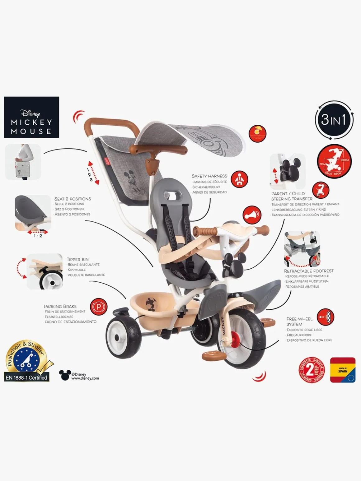 Smoby Trehjulet Cykel Baby Balade Plus Mickey Mouse